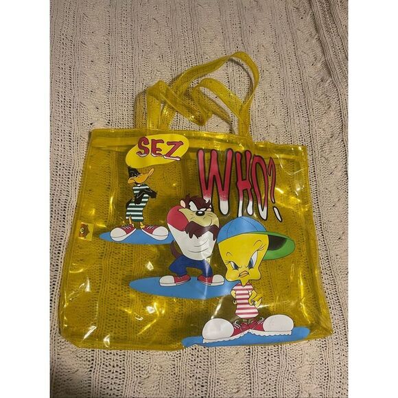 Looney Tunes Tweety bird & friends Hip Hop Yellow Transparent vinyl Tote Bag Vin - Picture 2 of 5